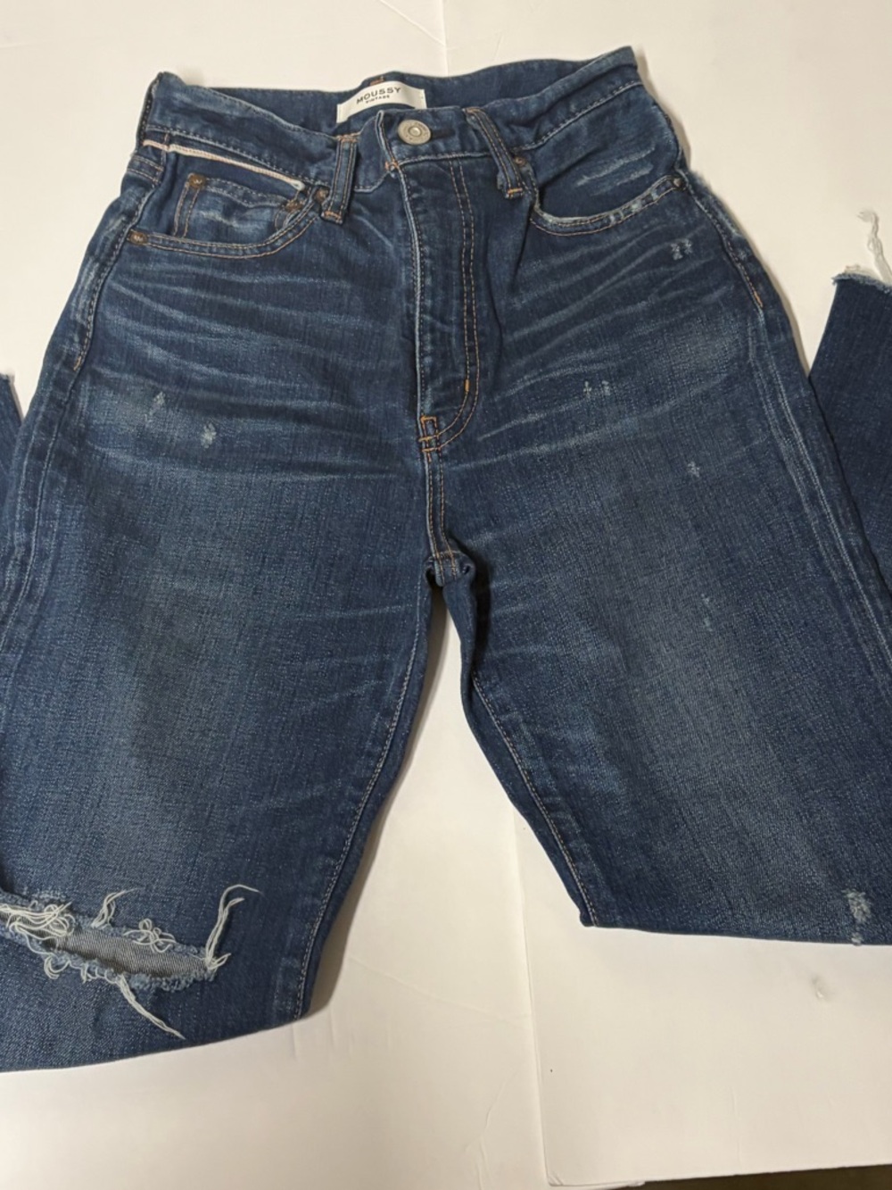 Moussy Vintage Rhode Cropped Flare Jeans Raw Hem Ripped